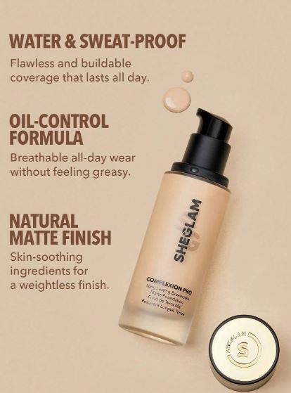Sheglam Full Coverage Foundation // Base de maquillaje mate transpirable de larga duración Complexion Pro-Lino